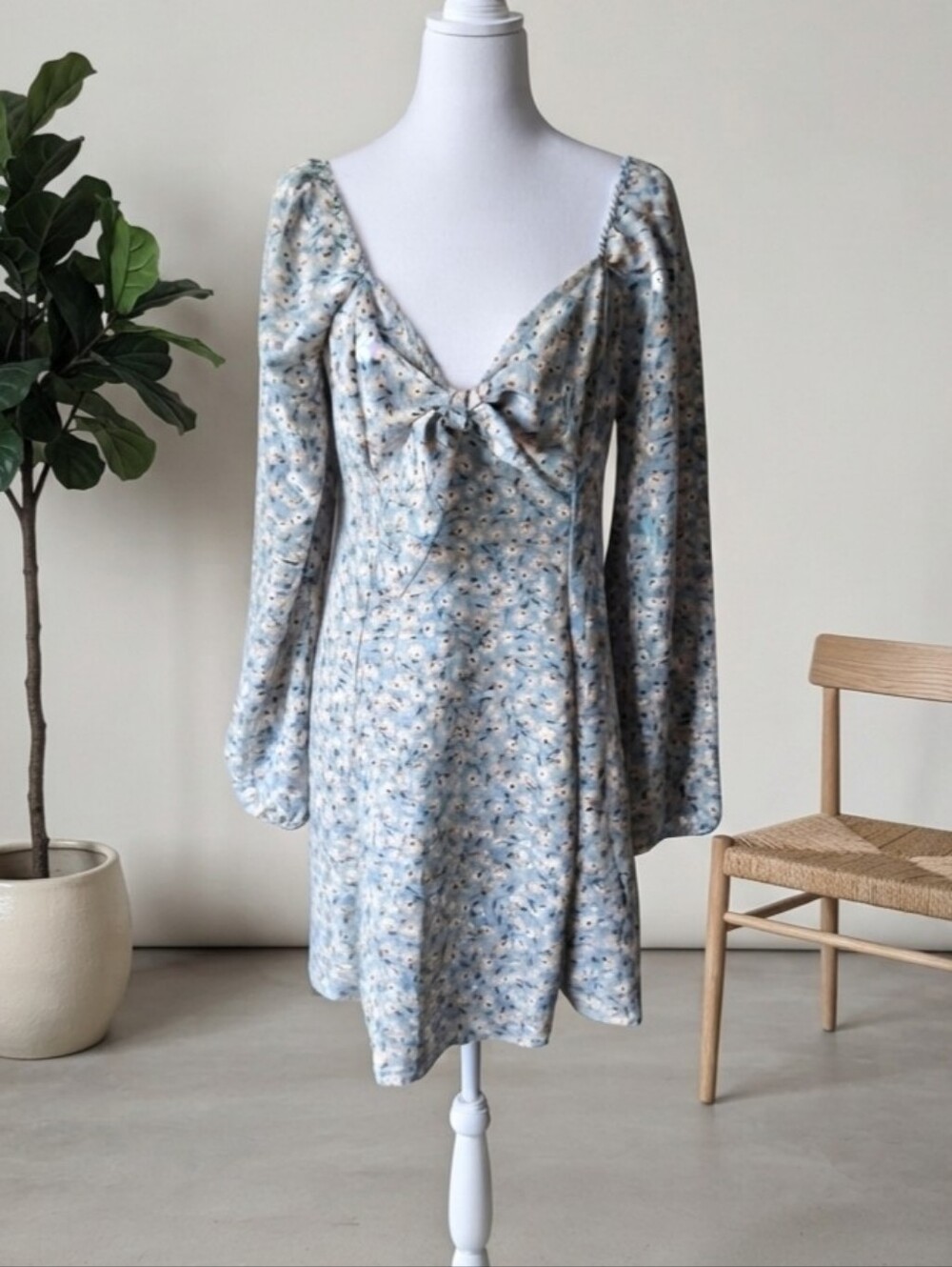 Lily Rose Blue Floral Peasant Style Mini Dress Cottage Core Coquette Girl Fall